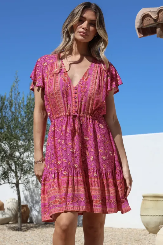 Lucille Mini Dress - Cap Sleeve A Line Dress in Quinne Print sold by Salty Crush