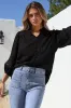 Alyce Shirt - Mandarin Collar Cut Out Detailed Sleeve Button Down in Black sold by Salty Crush