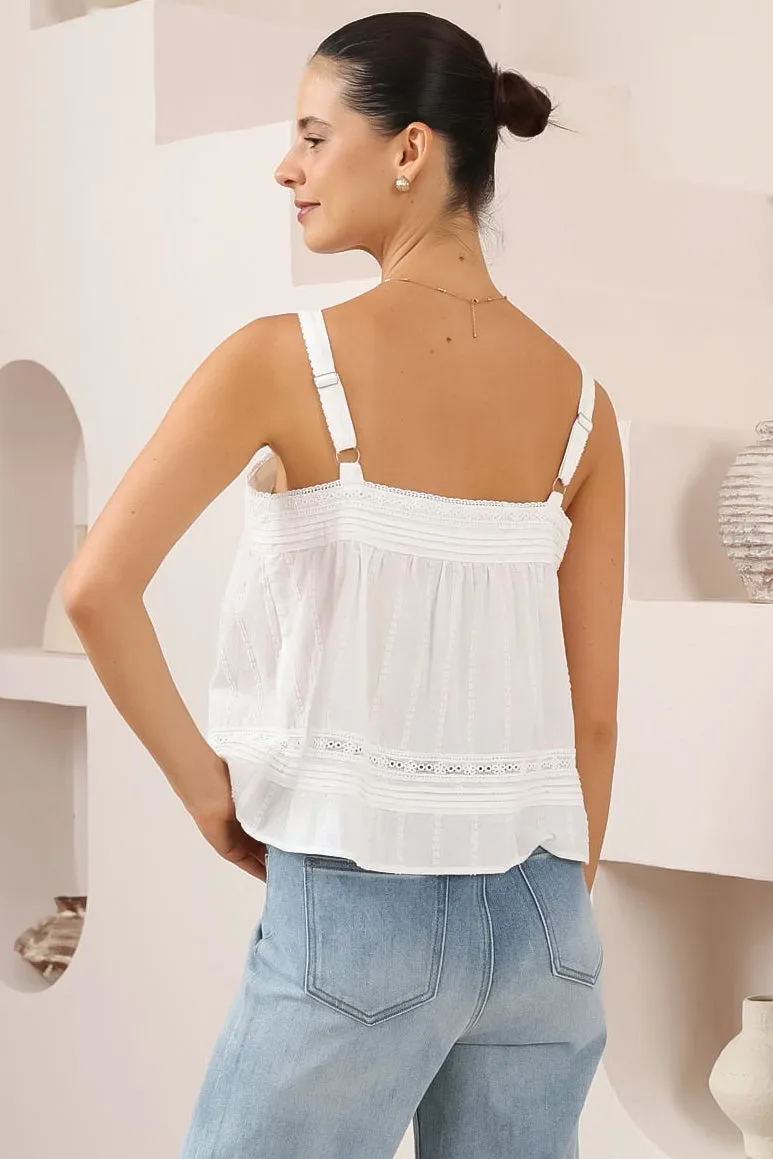 Romia Top - Embroidered and Lace Detailed Button-Down Cami in White sold by Salty Crush product image thumbnail 4