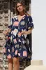 Monique Mini Dress - Mandarin Collar Smock Dress in Kalil Print Navy sold by Salty Crush