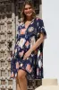 Monique Mini Dress - Mandarin Collar Smock Dress in Kalil Print Navy sold by Salty Crush
