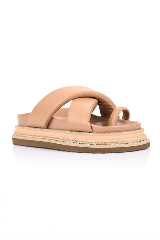 Thelma Flatform Slides - Dark Camel Tan sold by Salty Crush