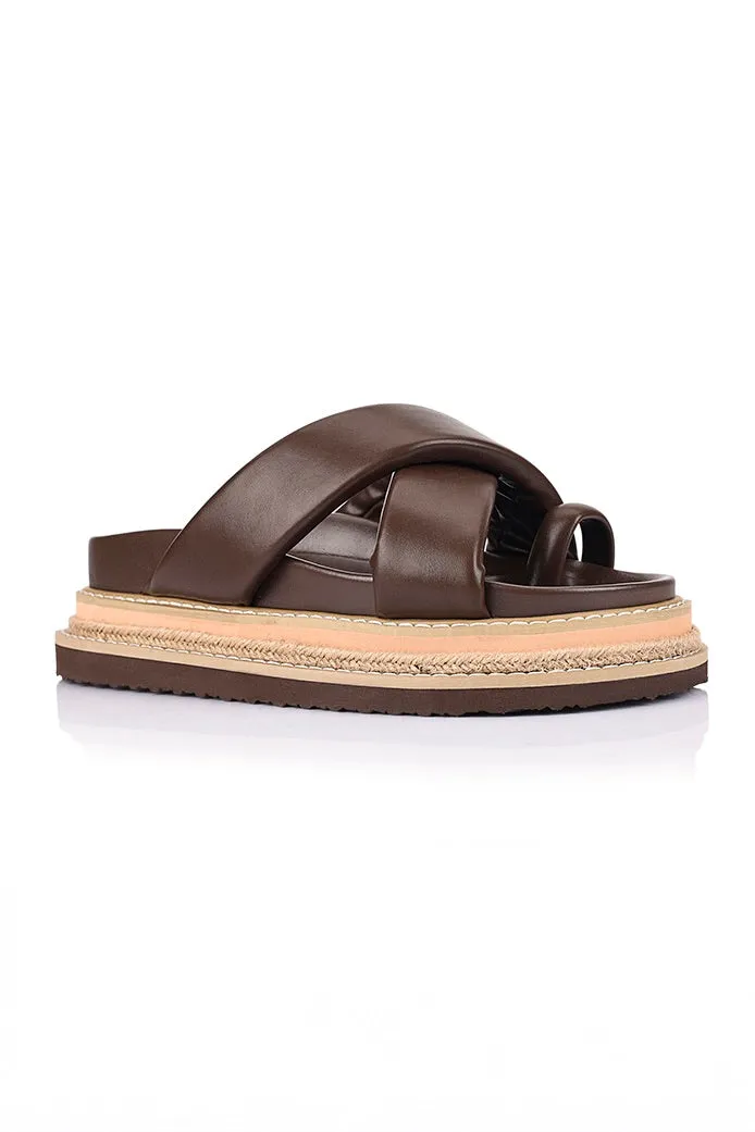 Thelma Flatform Slides - Chocolate Brown sold by Salty Crush