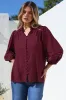 Alyce Shirt - Mandarin Collar Cut Out Detailed Sleeve Button Down in Burgundy sold by Salty Crush