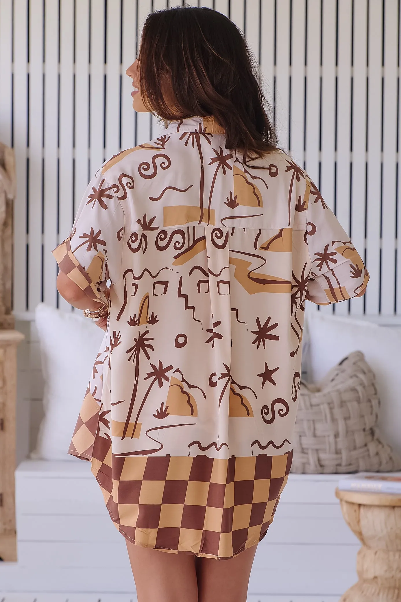 Lola Shirt - High-Low Button Down Shirt in Tuscan Sands Print sold by Salty Crush product image thumbnail 5