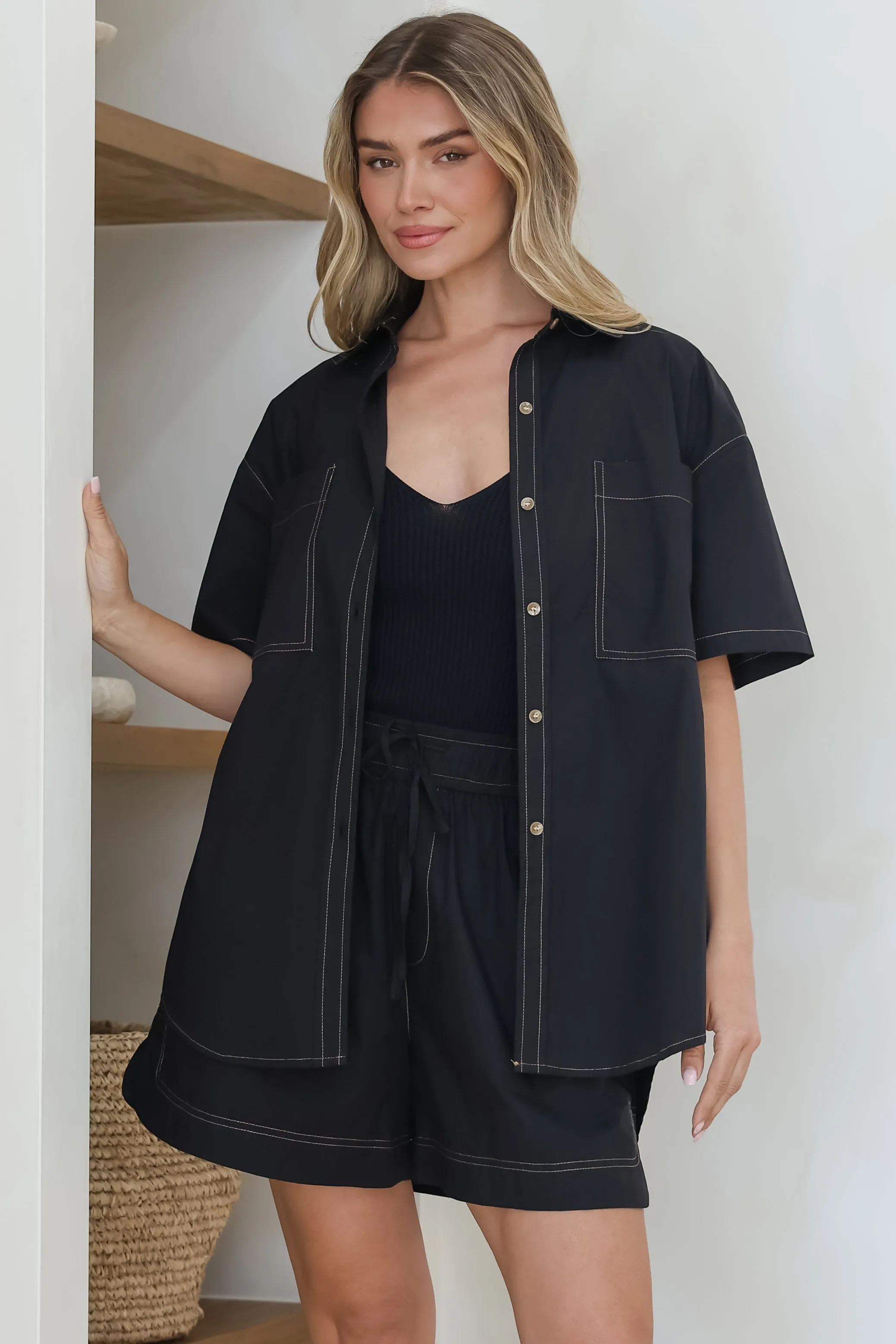 Steele Shirt - Collared Button Down Shirt with Contrast Stitching in Black sold by Salty Crush product image thumbnail 4