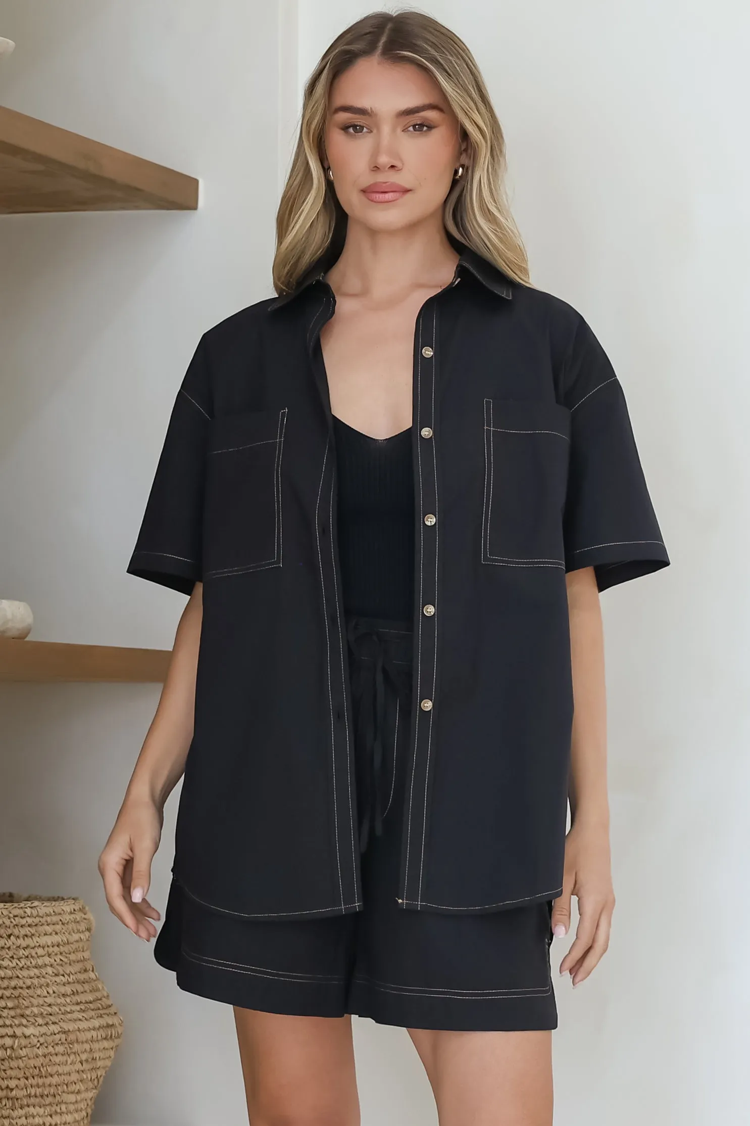 Steele Shirt - Collared Button Down Shirt with Contrast Stitching in Black sold by Salty Crush product image thumbnail 5