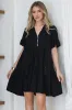 Monique Mini Dress - Mandarin Collar Smock Dress in Black sold by Salty Crush