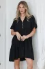 Monique Mini Dress - Mandarin Collar Smock Dress in Black sold by Salty Crush