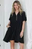 Monique Mini Dress - Mandarin Collar Smock Dress in Black sold by Salty Crush