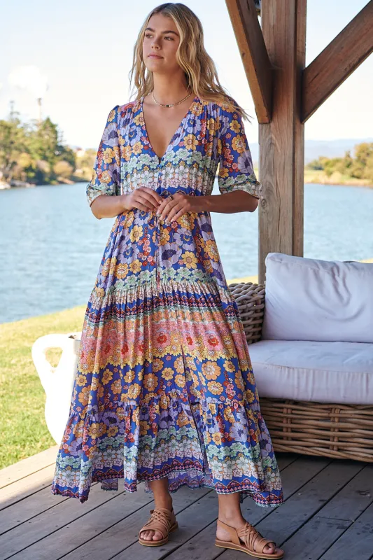 Tessa Maxi Dress - A Line Pull Tie Waist Dress in Eden Print sold by Salty Crush