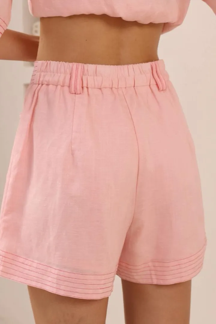 Amanda Shorts - Elasticated Back Waist Contrast Stitched Shorts in Pink sold by Salty Crush product image thumbnail 5
