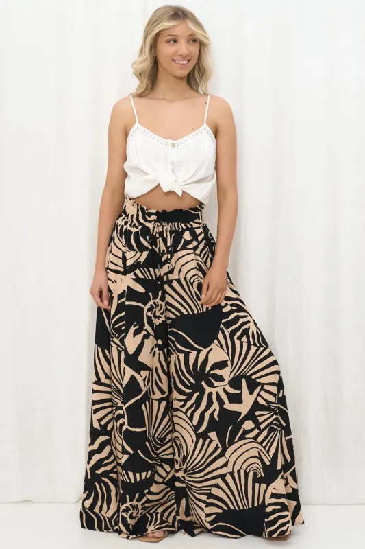 Charli Pants - Paper Bag High Waisted Wide Leg Pants in Ellnora Print sold by Salty Crush