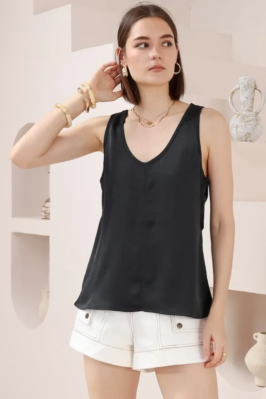 Isla Top - V-Neck Textured Sleeveless Top in Black sold by Salty Crush