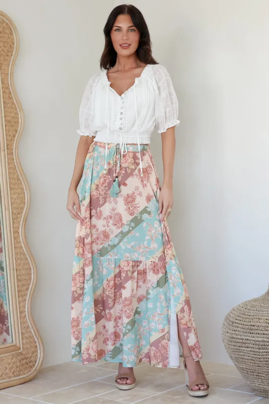 Hellen Maxi Skirt - High Waisted Skirt with Front Splits in Clavelle Print sold by Salty Crush