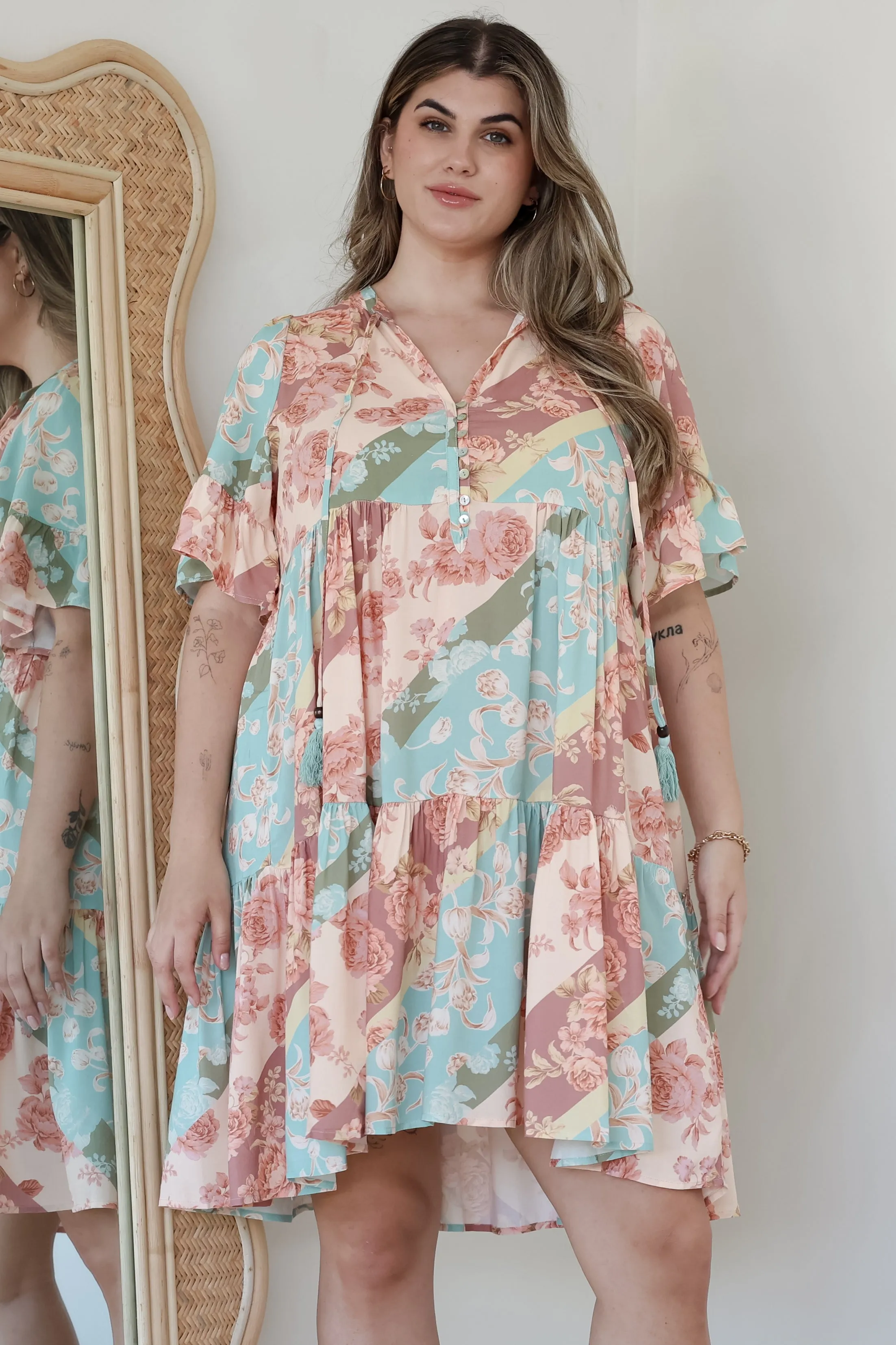 Abilia Mini Dress - Mandarin Collar Smock Dress in Clavelle Print sold by Salty Crush product image thumbnail 2