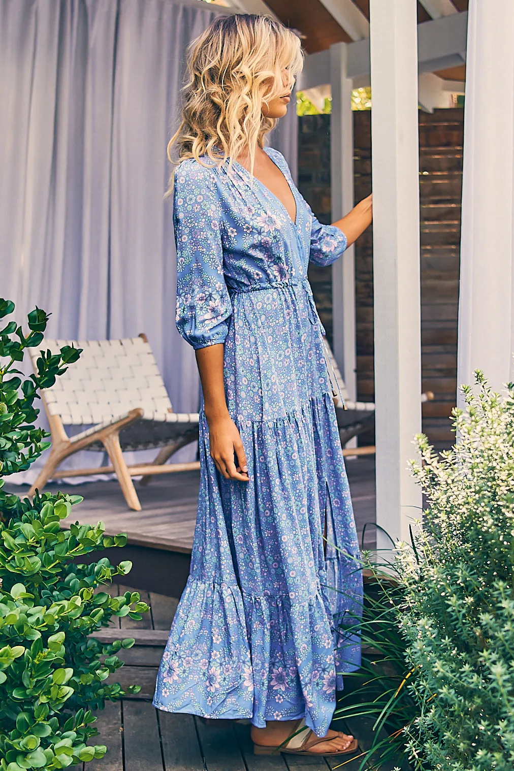 JAASE - Tessa Maxi Dress: A Line Pull Tie Waist Dress in Butterfly Fields Print sold by Salty Crush product image thumbnail 4