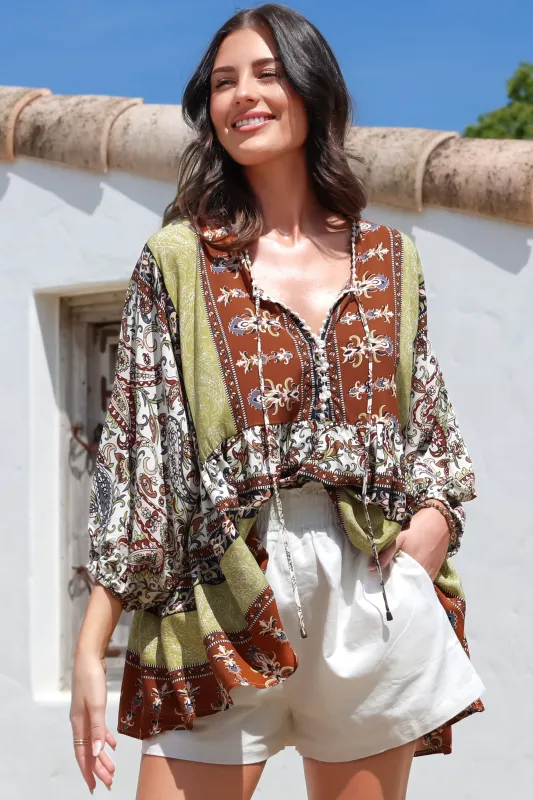 Chloe Top - Very Oversized Crochet Trim Neckline Smock Top in Oakie Print sold by Salty Crush