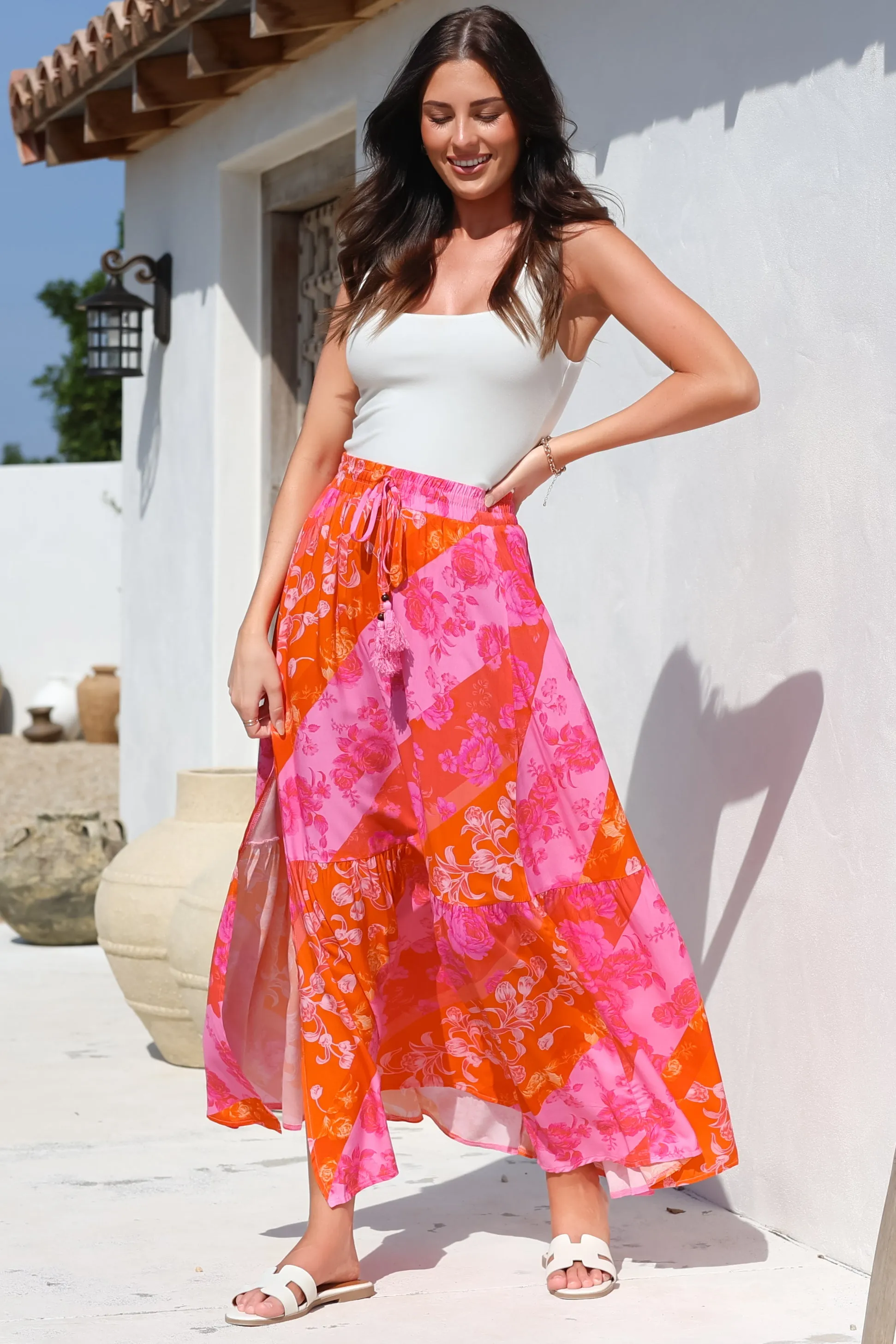 Hellen Maxi Skirt - High Waisted Skirt with Front Splits in Clavelle Print Pink sold by Salty Crush product image thumbnail 2