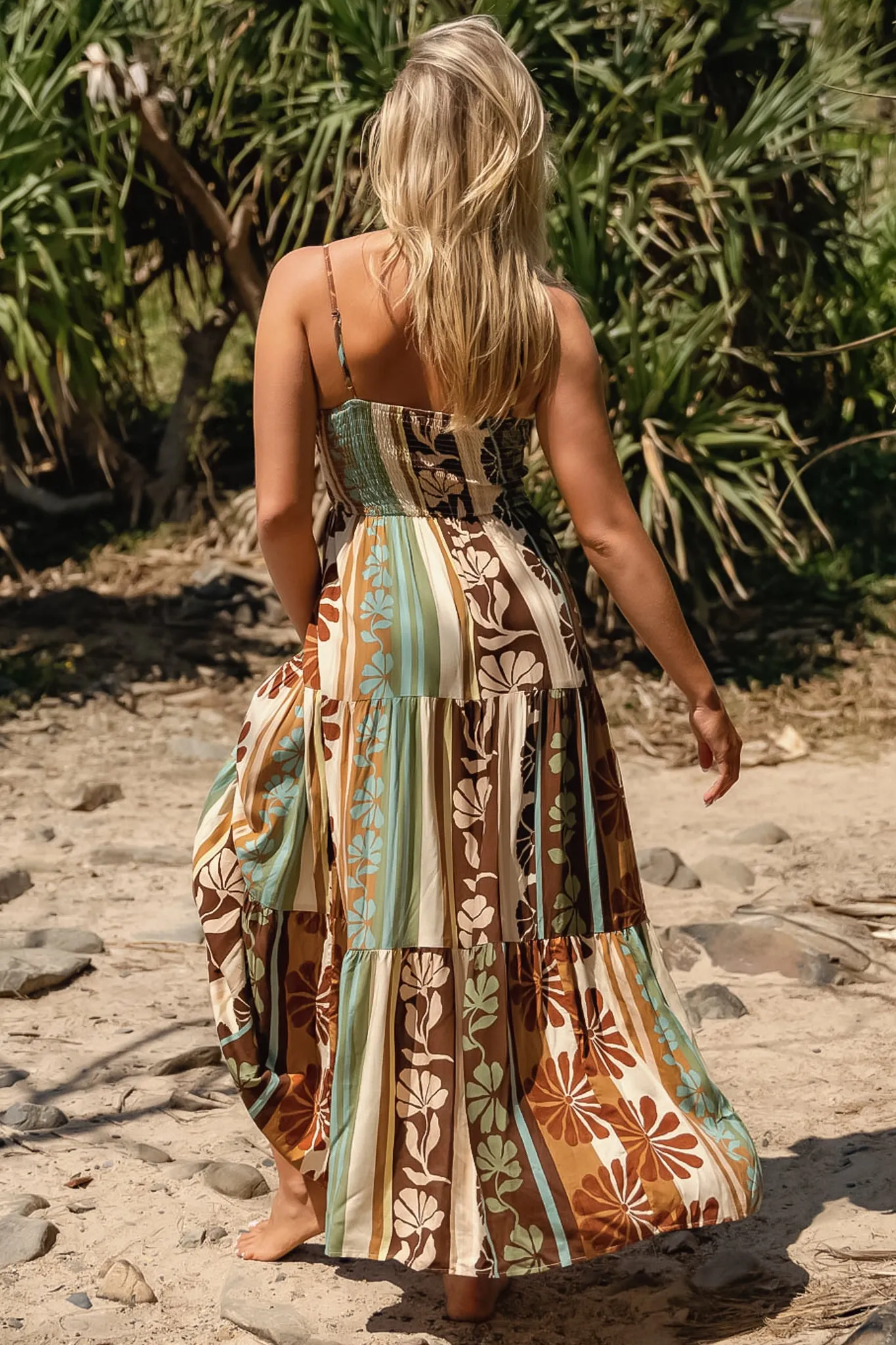 Bambi Maxi Dress - Sun Dress with Cut Out Detail and Bow at the Bust in Cacao Mist Print sold by Salty Crush product image thumbnail 4