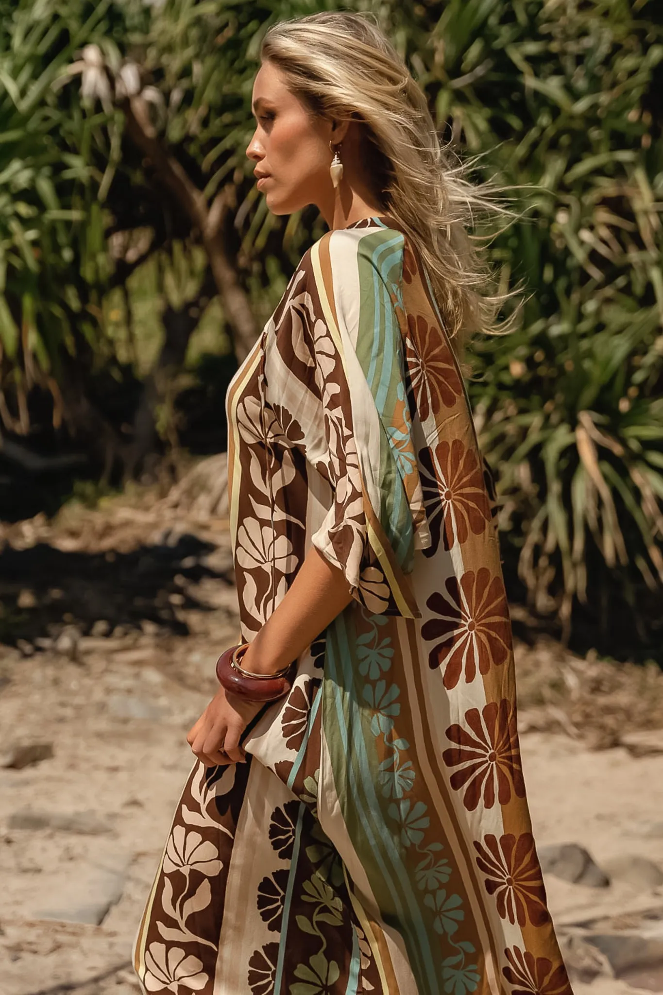 Bree Maxi Dress - Handkerchief Sleeve V Neck Shift Dress in Cacao Mist Print sold by Salty Crush product image thumbnail 4