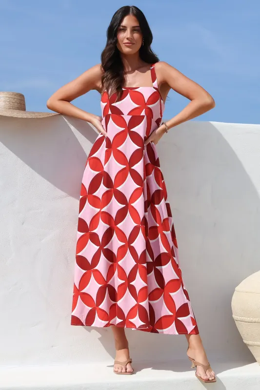 Acacia Maxi Dress - Square Neckline Thick Adjustable Strap Sun Dress in Bambina Print sold by Salty Crush