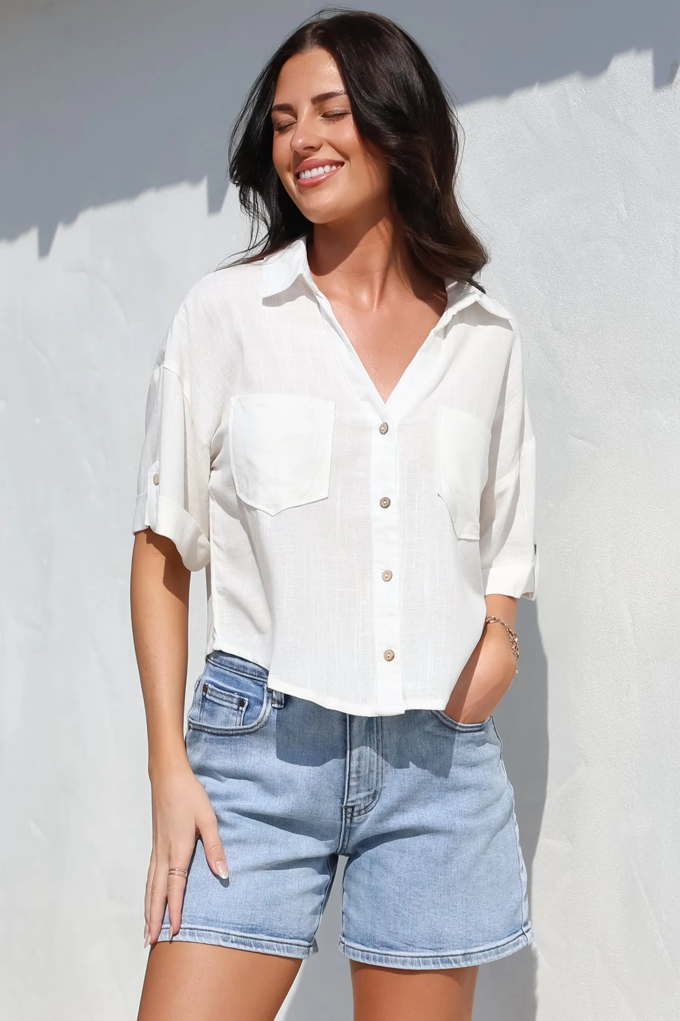 Marion Shirt - Collared Buttoned Down Shirt with Pockets in White sold by Salty Crush product image thumbnail 3