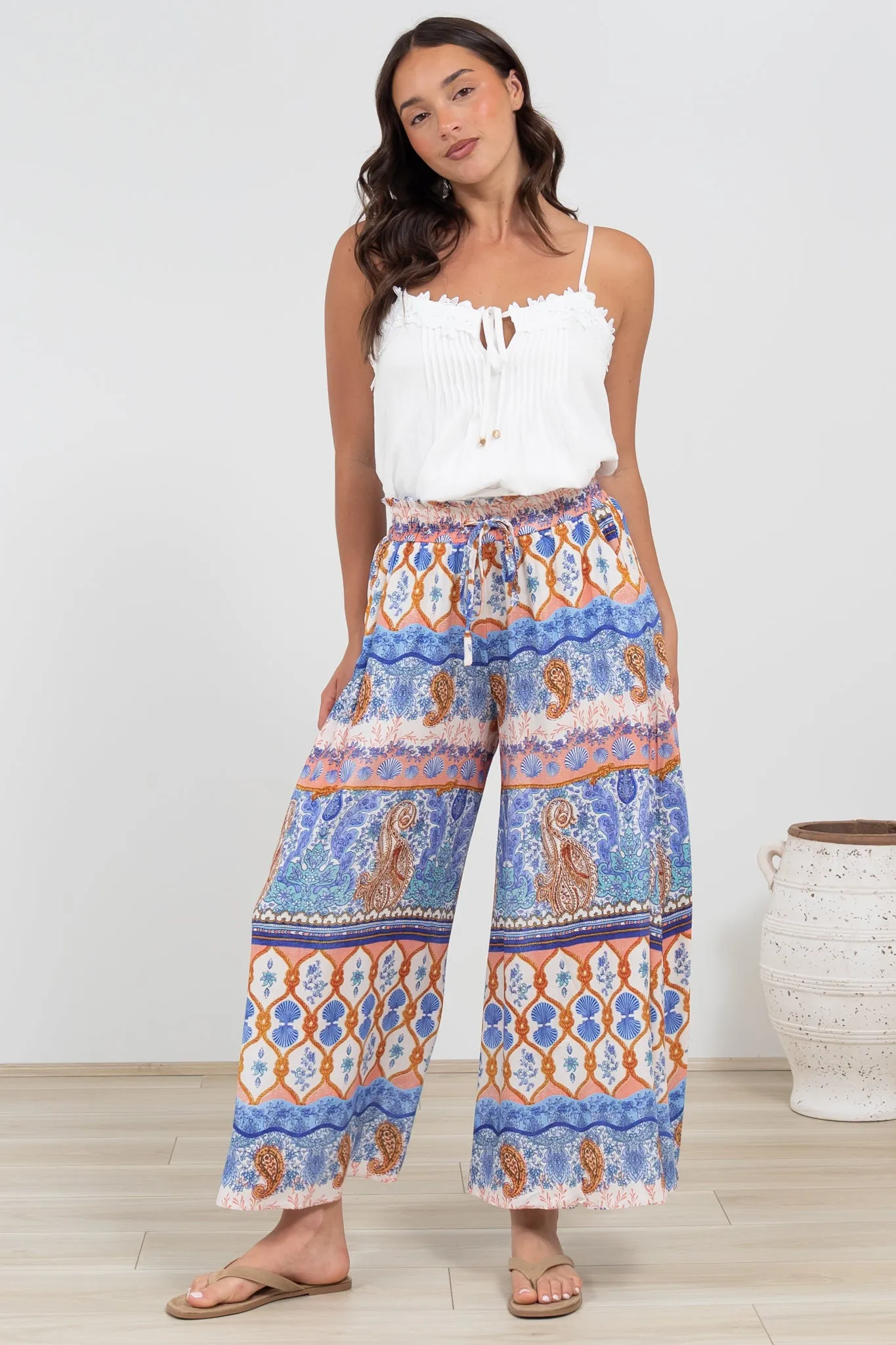 Mezza Pants - Paper Bag High Waisted Wide Leg Pants in Belly Print sold by Salty Crush product image thumbnail 4