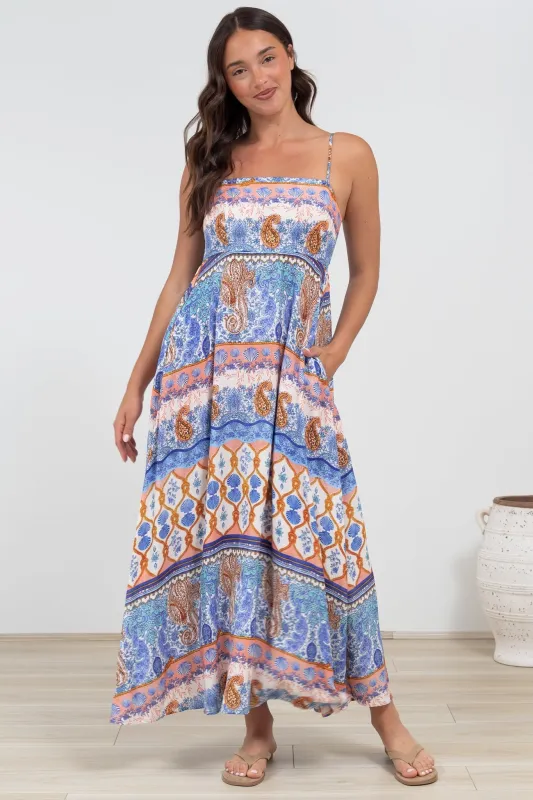 Mattina Maxi Dress: Spaghetti Strap Sun Dress in Belly Print sold by Salty Crush