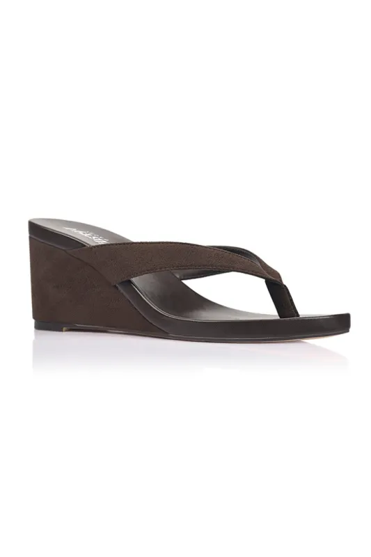 Polly Thong Wedges - Chocolate Brown Micro sold by Salty Crush