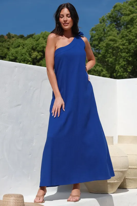Tia Maxi Dress - One Shoulder with Tie Sun Dress in Electric Blue sold by Salty Crush