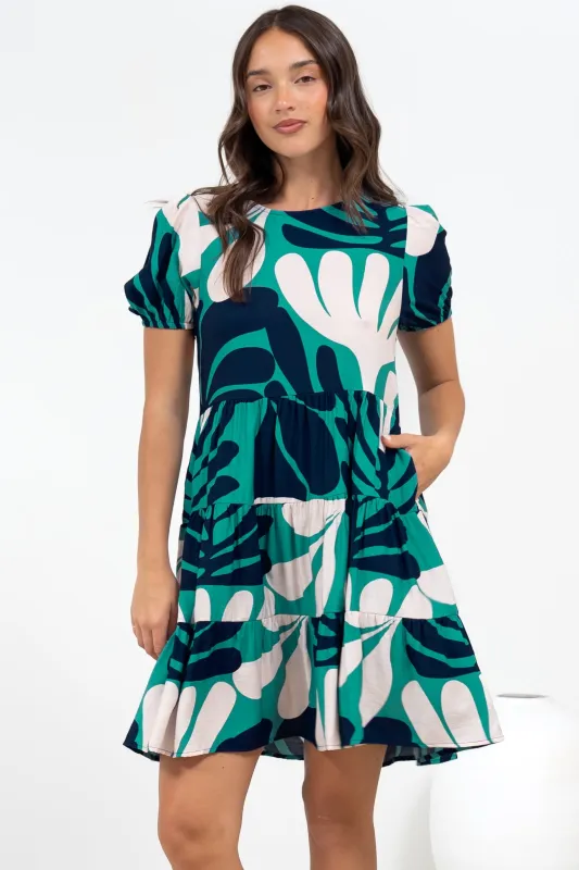 Samson Mini Dress - Crew Neck Tiered Dress with Short Sleeves in Mystic Print sold by Salty Crush