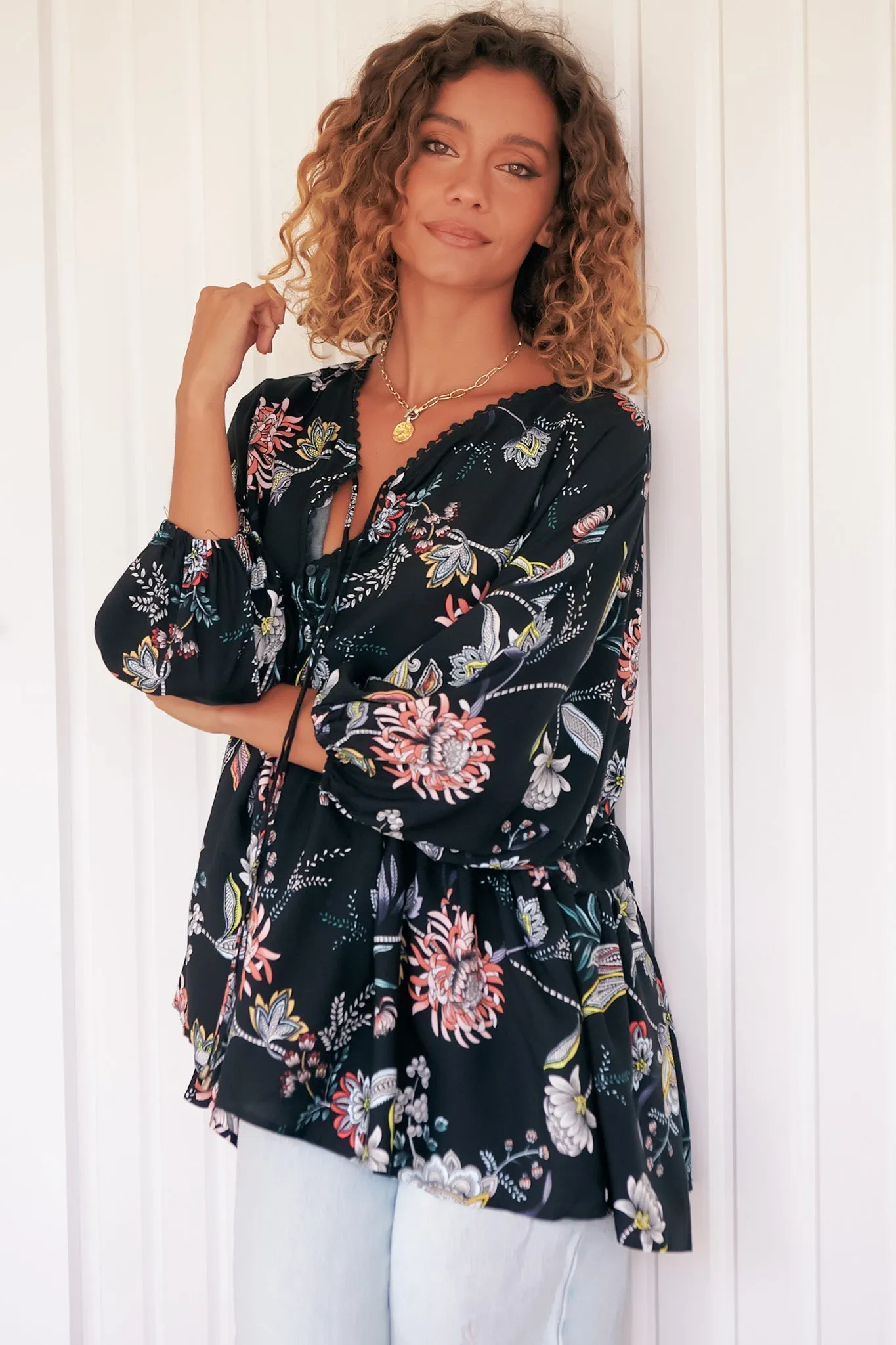 Chloe Top - Very Oversized Crochet Trim Neckline Smock Top in Under the Stars Print sold by Salty Crush product image thumbnail 2