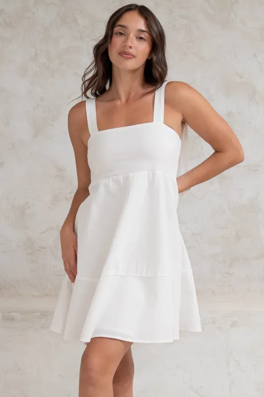 Faris Mini Dress - Tie Up Strap Cotton Sun Dress in White sold by Salty Crush
