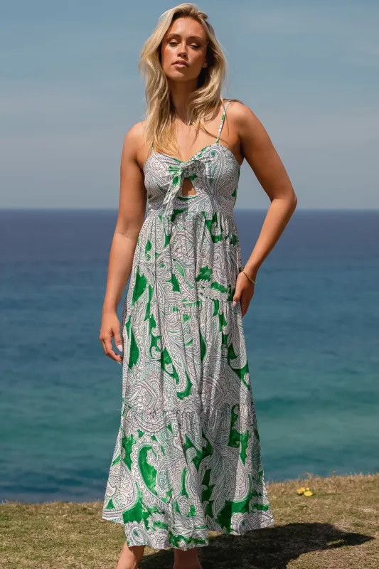 Bambi Maxi Dress - Sun Dress with Cut Out Detail and Bow at the Bust in Kashira Print sold by Salty Crush
