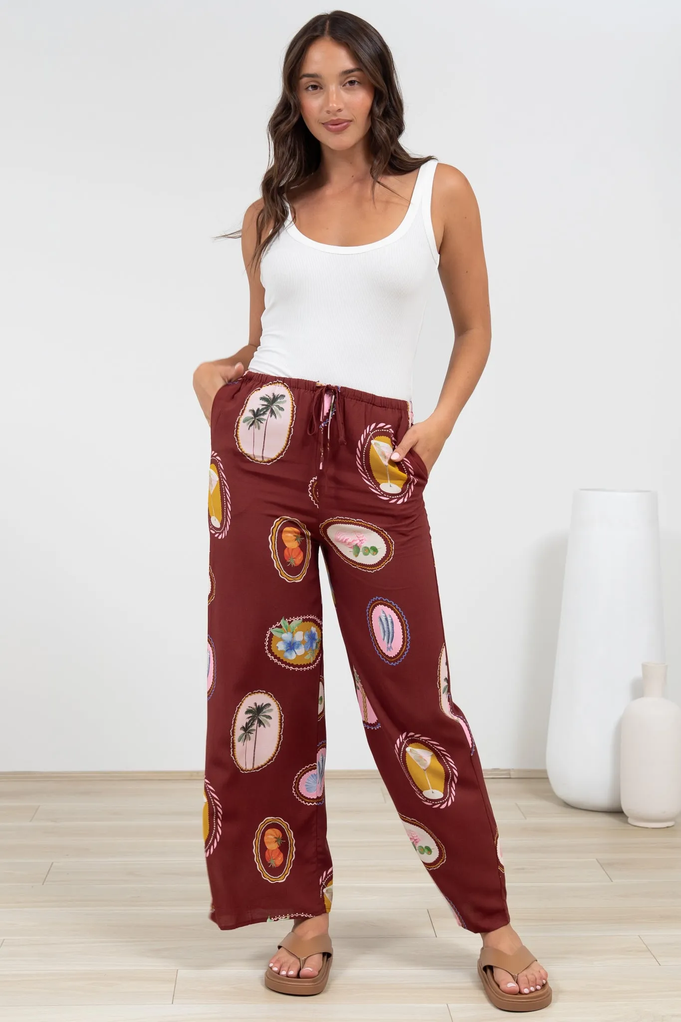 Adelaide Pants - Drawstring High Waisted Wide Leg Pant in Tamrin Print sold by Salty Crush product image thumbnail 5