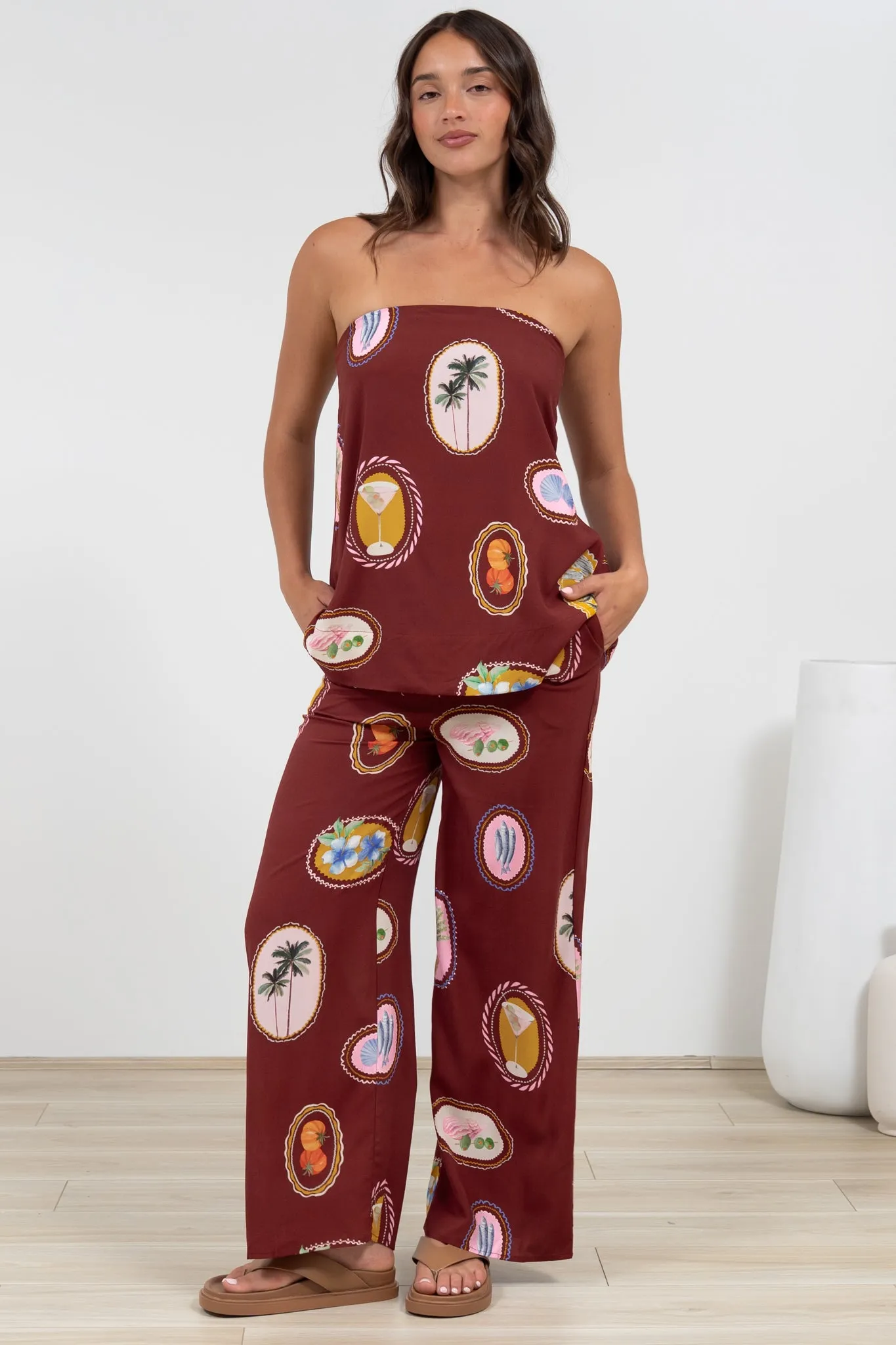 Adelaide Pants - Drawstring High Waisted Wide Leg Pant in Tamrin Print sold by Salty Crush product image thumbnail 2