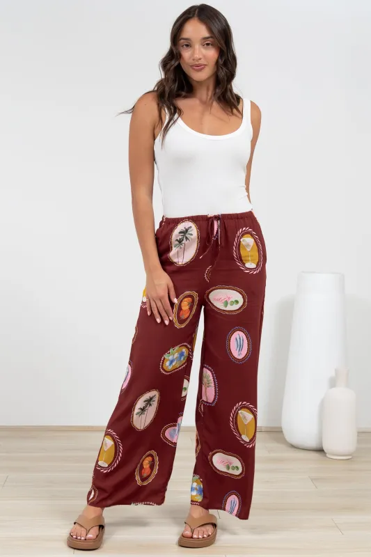 Adelaide Pants - Drawstring High Waisted Wide Leg Pant in Tamrin Print sold by Salty Crush