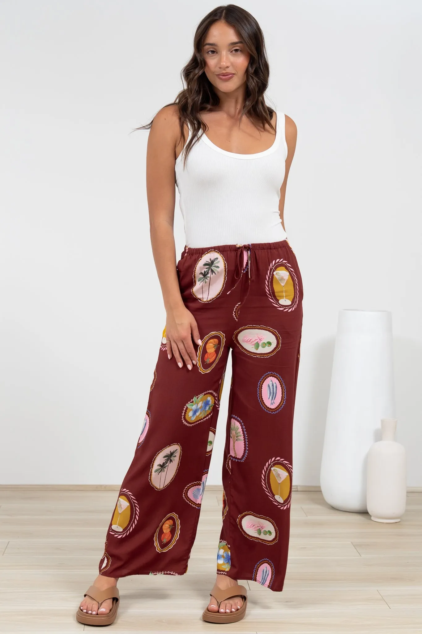 Adelaide Pants - Drawstring High Waisted Wide Leg Pant in Tamrin Print sold by Salty Crush