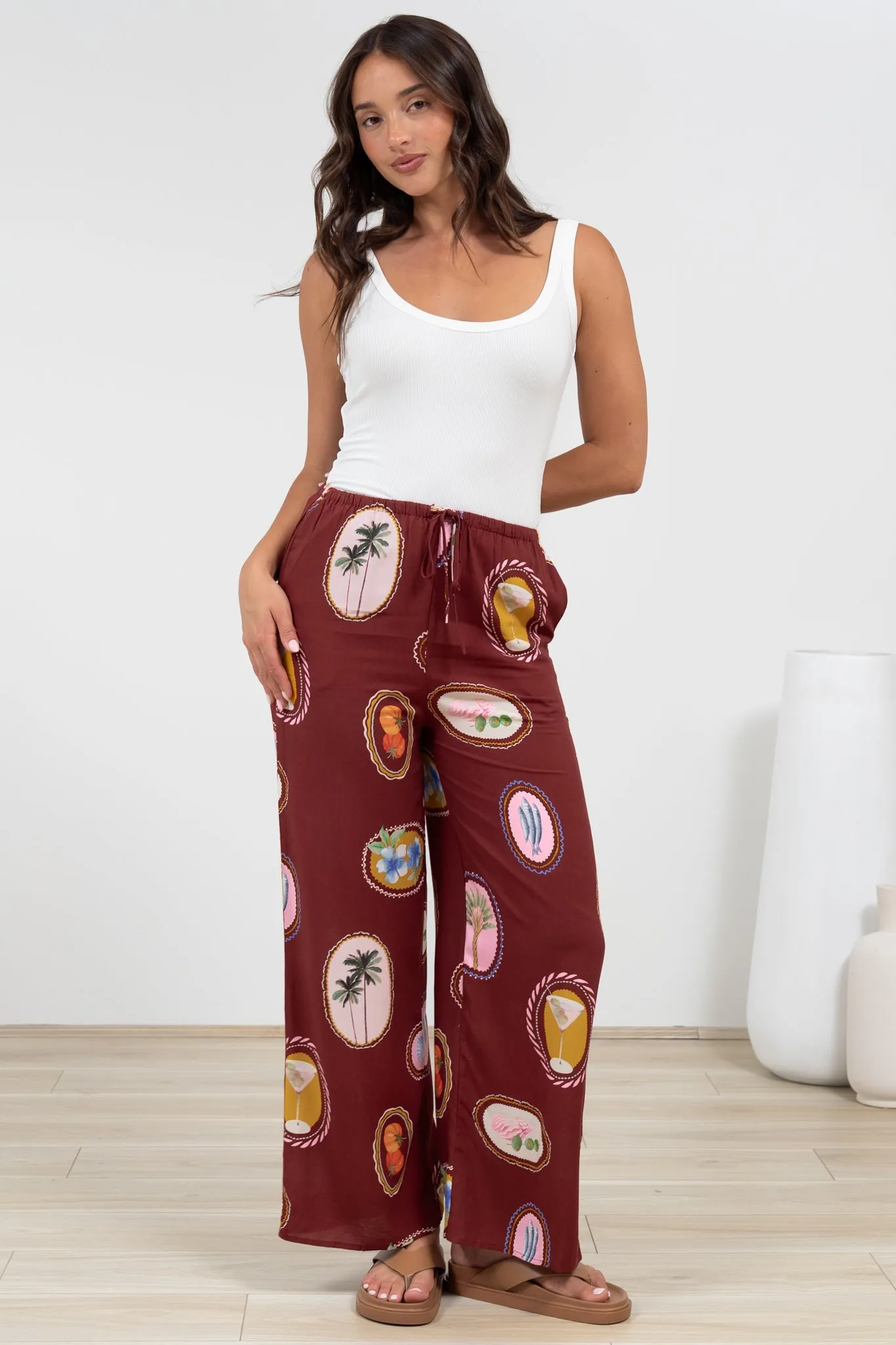 Adelaide Pants - Drawstring High Waisted Wide Leg Pant in Tamrin Print sold by Salty Crush product image thumbnail 3