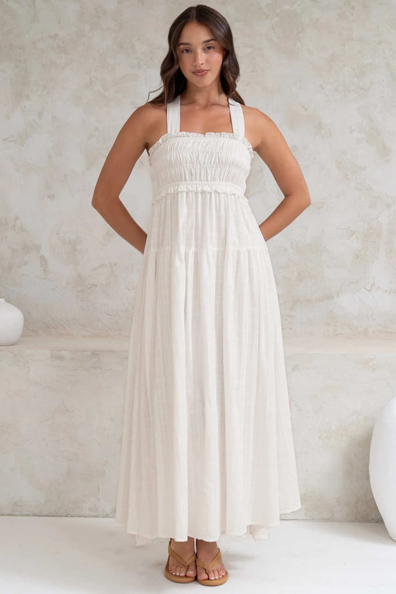 Laurita Midi Dress - Adjustable Strap Elasticated Bodice Sun Dress in White sold by Salty Crush product image thumbnail 4