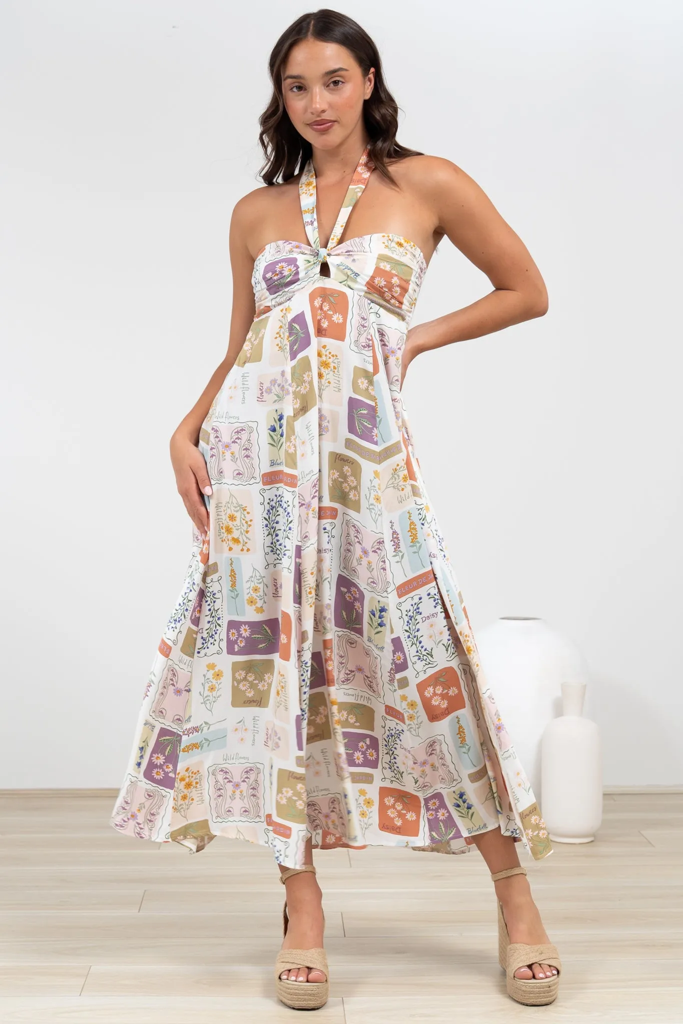 Solie Midi Dress - Halter Neck Dress with Elasticated Back in Reina Print sold by Salty Crush product image thumbnail 2