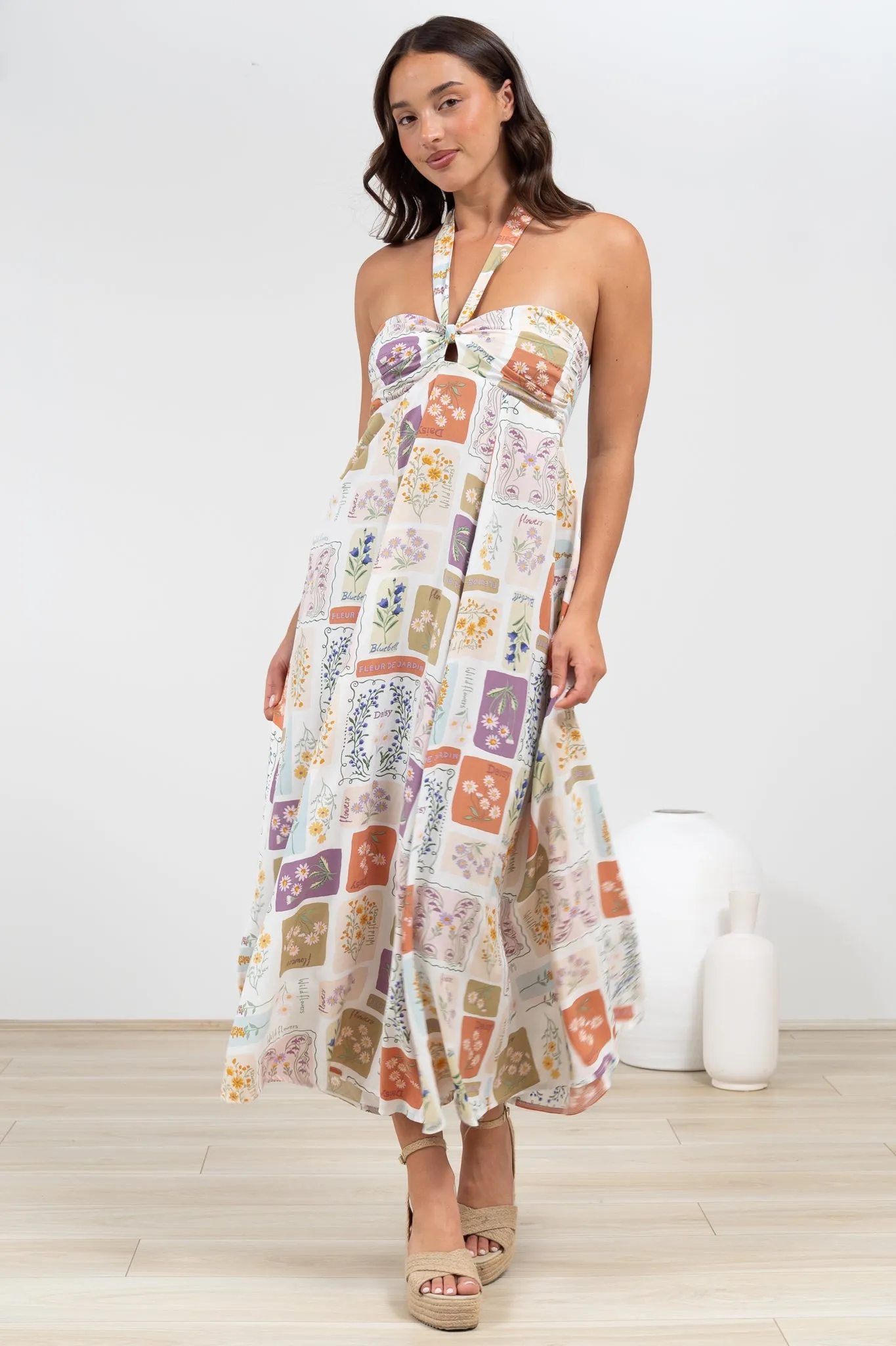 Solie Midi Dress - Halter Neck Dress with Elasticated Back in Reina Print sold by Salty Crush product image thumbnail 3