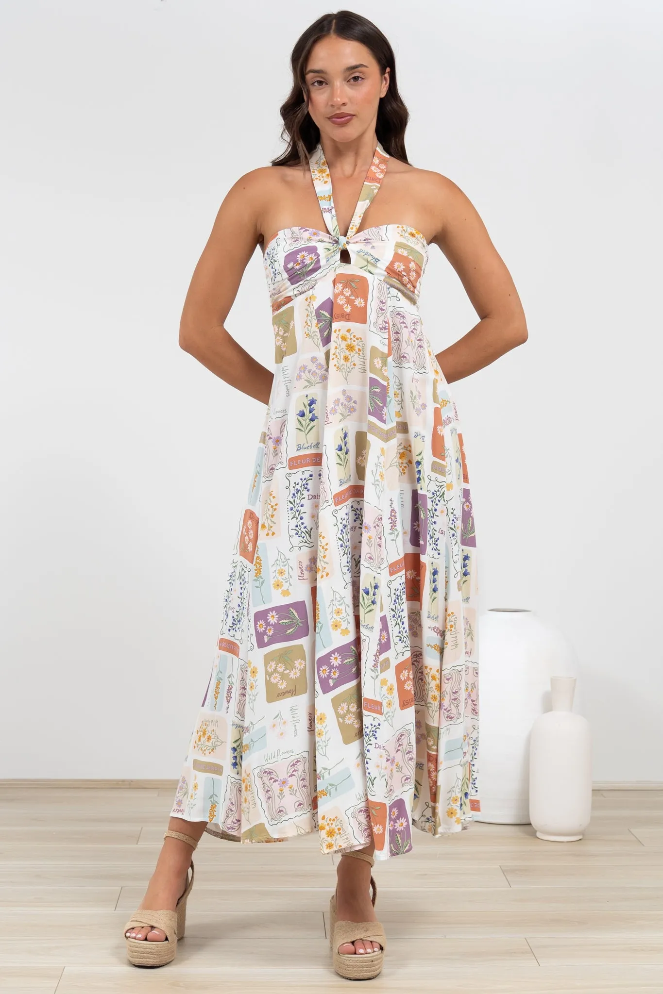 Solie Midi Dress - Halter Neck Dress with Elasticated Back in Reina Print sold by Salty Crush product image thumbnail 4