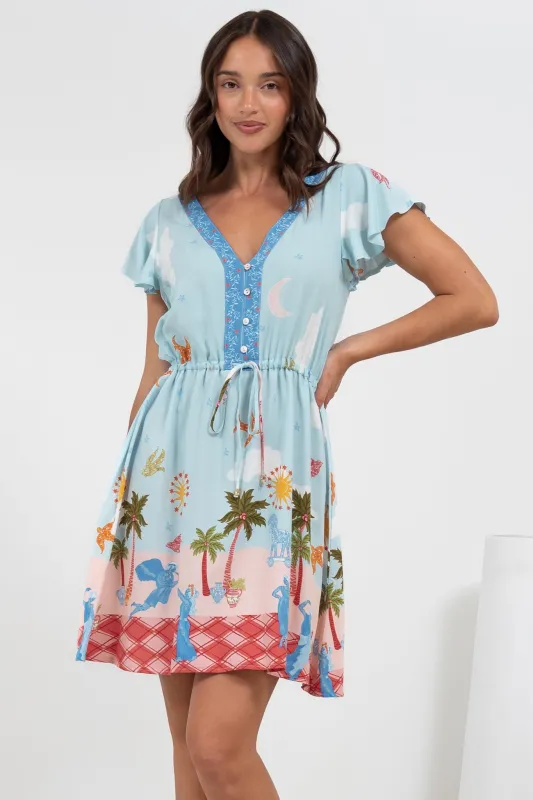 Kailin Mini Dress - Cap Sleeve A Line Dress in Staria Print sold by Salty Crush