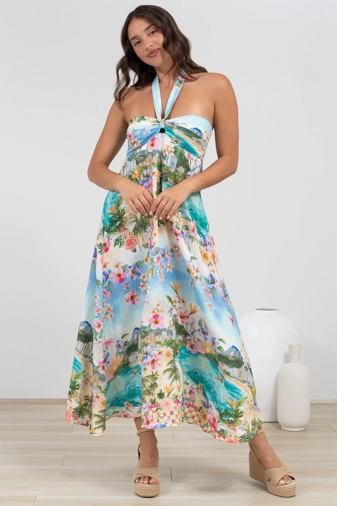 Solie Midi Dress - Halter Neck Dress with Elasticated Back in Della Print sold by Salty Crush product image thumbnail 5
