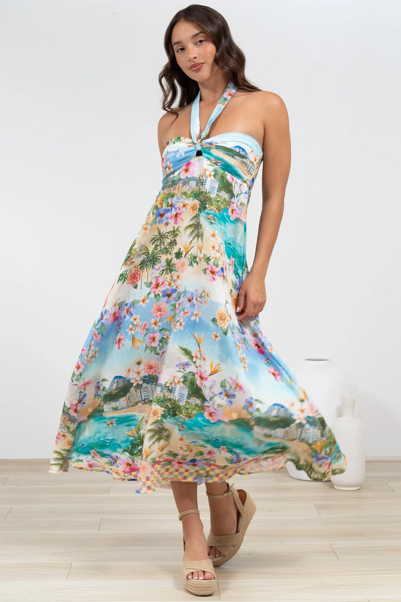 Solie Midi Dress - Halter Neck Dress with Elasticated Back in Della Print sold by Salty Crush product image thumbnail 2