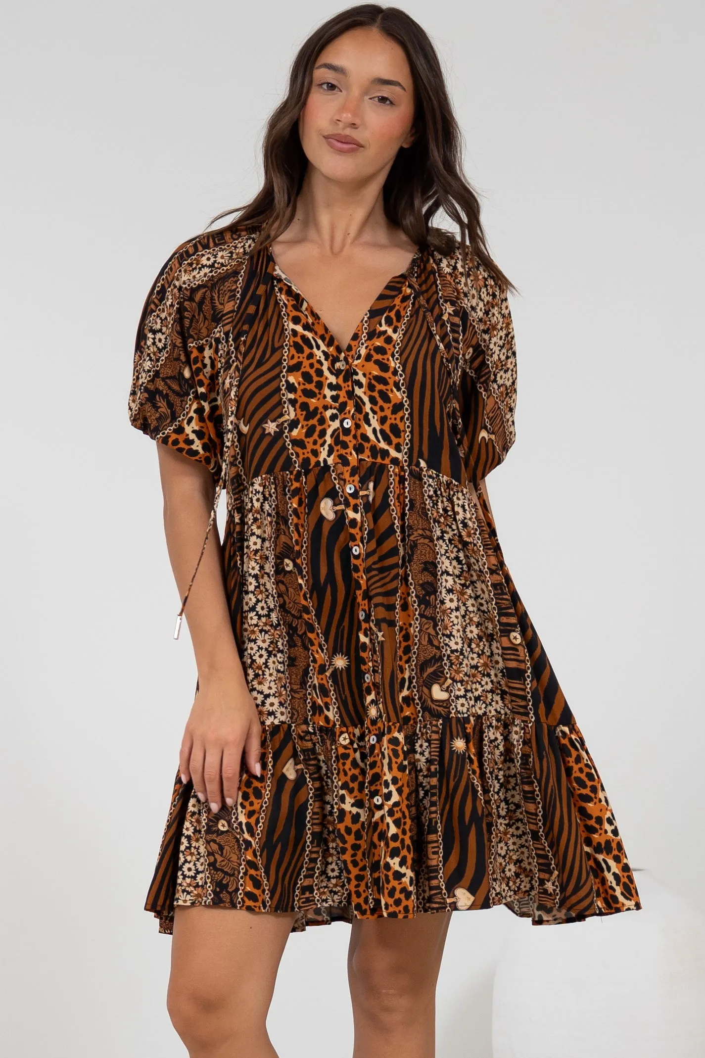 Lia Mini Dress - Balloon Sleeve Smock Dress in Riley Print sold by Salty Crush product image thumbnail 4