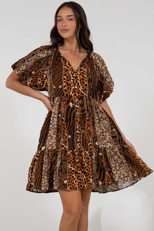 Lia Mini Dress - Balloon Sleeve Smock Dress in Riley Print sold by Salty Crush