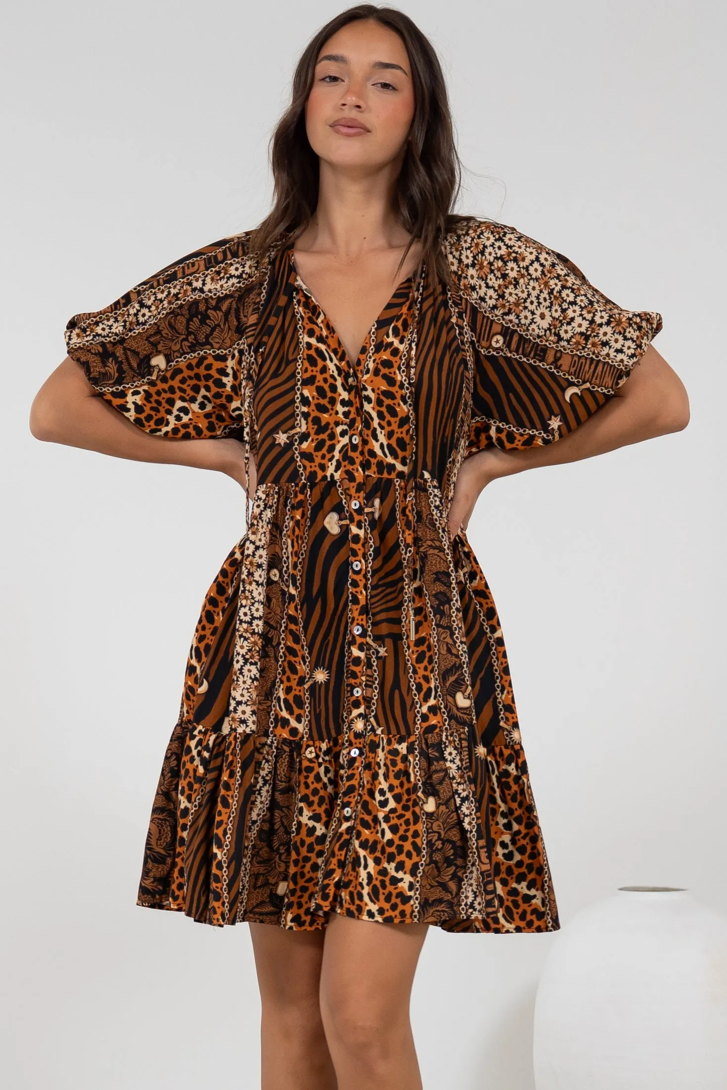 Lia Mini Dress - Balloon Sleeve Smock Dress in Riley Print sold by Salty Crush product image thumbnail 2